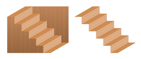Optical illusion staircase called Schroeder stairs. Wooden object which may be seen as leading down staircase, from left to right, or turned upside down. Perspective reversal.のイラスト素材
