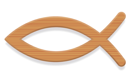 Jesus fish. Wooden textured Christian symbol of two intersecting arcs. So called ichthys or ichthus, the Greek word for fish. Illustration. Vector.のイラスト素材