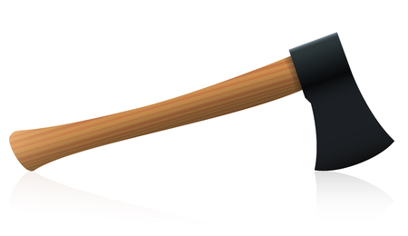 Axe with black head and wooden handle. Isolated vector illustration on white background.のイラスト素材