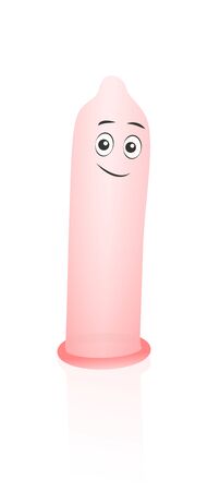 Condom with smiling comic face. Isolated vector illustration on white background.のイラスト素材