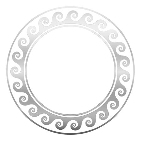 Round silver frame with spirals or waves, seamless greek pattern. Decorative antique border, repeated geometric motif. Isolated vector on white background.のイラスト素材