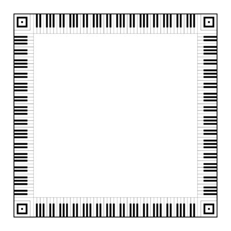 Musical keyboard square frame, made of connected octave patterns. Decorative border, constructed from octaves, black and white keys of piano keyboard, shaped into repeated motif. Illustration. Vector.のイラスト素材