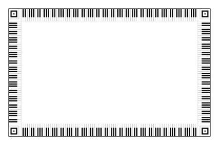 Musical keyboard rectangle frame, made of connected octave patterns. Decorative border, constructed from octaves, black and white piano keyboard keys, shaped into repeated motif. Illustration. Vector.のイラスト素材
