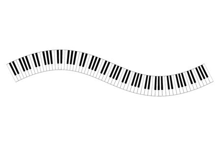 Musical keyboard wave, constructed from octave patterns, black and white piano keyboard keys, shaped into repeated motif. Illustration. Vector.のイラスト素材
