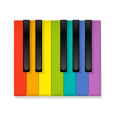 Colorful piano keyboard octave with colored instead of white keys to play, symbolic for fun and joy when learning and playing the piano. Vector on white.のイラスト素材