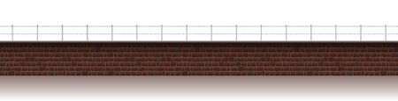 Long brick wall with barbwire. Seamless extendable isolated vector illustration on white background.のイラスト素材