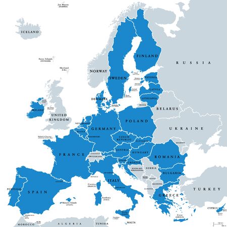 Political map of European Union member states. 27 EU member states, after United Kingdom left....
