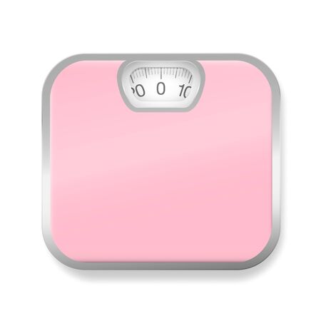 Pink bathroom scales with silver frame. Isolated vector illustration on white background.のイラスト素材