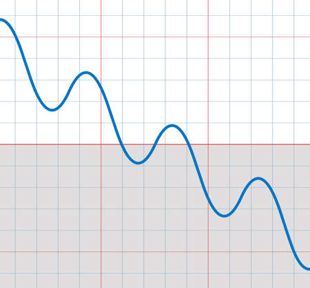 Falling sine curve with some small sinusoids falling and rising - symbolic for downward trend with temporary deceptively increasing phases of a development.のイラスト素材