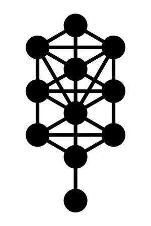 Tree of life symbol. Diagram, used in mystical traditions. Nodes or spheres, symbolizing different archetypes, connected with lines, representing paths. Black on white background. Illustration. Vectorのイラスト素材