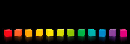 Colorful cubes. Set of 12 colorful cubes in a rainbow colored row. Isolated vector illustration on...