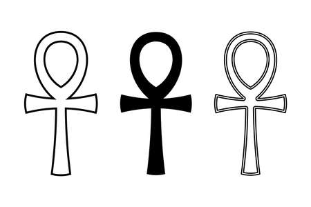 Three ankh symbols. Also called key of life, a cross with handle, an ancient Egyptian hieroglyphic symbol of gods and Pharaohs, representing life. Breath of life, key of the Nile, crux ansata. Vector.のイラスト素材