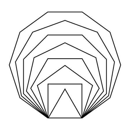 Same line segment length polygons, placed inside each other. Regular, convex, equiangular and equilateral polygons. From triangle, square, pentagon, hexagon to heptagon, octagon, nonagon and decagon.のイラスト素材