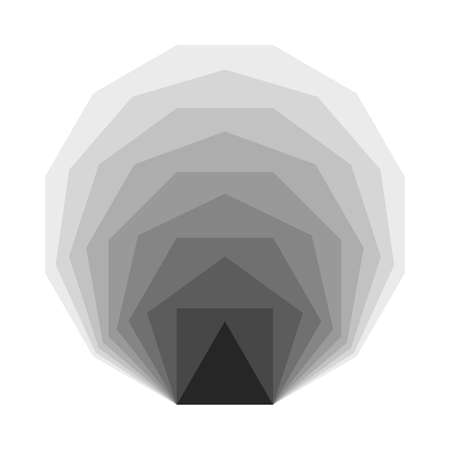 Convex regular polygons, placed inside each other. Equiangular and equilateral polygons with the same line segment length, from a triangle to a dodecagon, showing gray Mach bands, an optical illusion.のイラスト素材