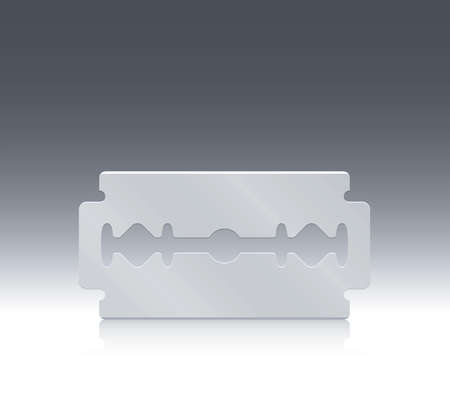 Razor blade - single item - placed in an upright position. Close up vector illustration on blue gray white gradient background.のイラスト素材
