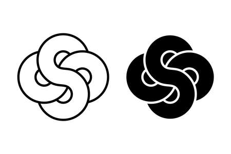 Intertwined infinity symbols. Two figure eight interlocking and overlapping forming a meditative symbol and mandala. Sacred Geometry. Black and white illustration, isolated on whitのイラスト素材