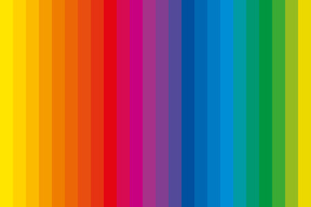 Color bars with complementary colors. Spectrum of 24 rainbow colored strips, unique color hues in a row, derived from a color wheel, being used in art and for paintings. Primary coのイラスト素材