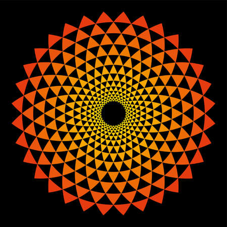 Sun symbol made of Fibonacci pattern. Arcs, arranged in spiral form, crossed by circles, creating bend triangles, similar geometrical arrangements of sunflower seeds and pine conesのイラスト素材
