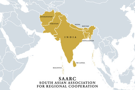 SAARC, member states, political map. The South Asian Association for Regional Cooperation, a regional intergovernmental organization and geopolitical union of eight states.のイラスト素材