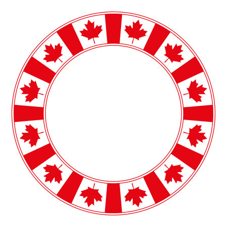 National flag of Canada motif, circle frame. Decorative circular border, made of the repeated Canadian flag pattern, also known as the Maple Leaf.のイラスト素材
