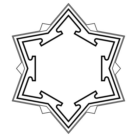 Hexagonal bastion fort pattern. Plan and basic structure of outer walls of a six pointed star fort, with ravelins, the triangular fortifications and detached outworks.のイラスト素材