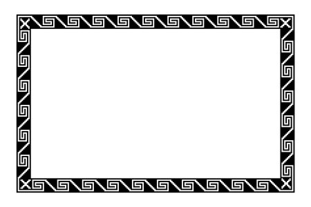 Aztec stepped fret pattern, rectangle frame with serpent meander motif. Border made of steps, seamless connected to a spiral, similar to Greek key. Also known as step fret design.のイラスト素材