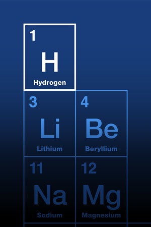 Hydrogen on the periodic table of the elements. Nonmetallic and lightest chemical element, with symbol H for Latin hydrogenium, with atomic number 1.のイラスト素材