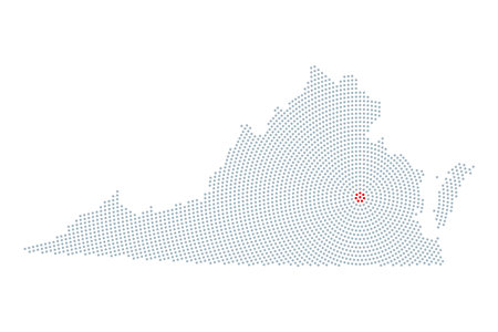 Virginia, silhouette of the U.S. state with radial dot pattern. Outline of the Commonwealth of Virginia, resulting from gray dots, arranged in circles.のイラスト素材