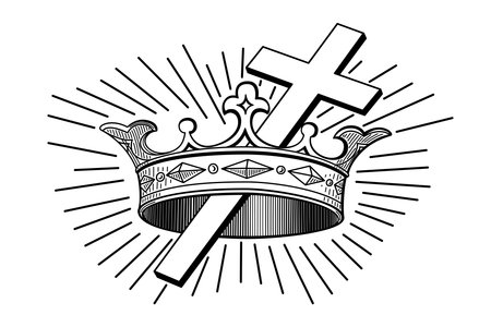 Cross and Crown, Christian symbol. The crown stands for reward in heaven coming after the trials in this life, symbolized by a cross. In Freemasonry, Degree of Knight of the Templeのイラスト素材