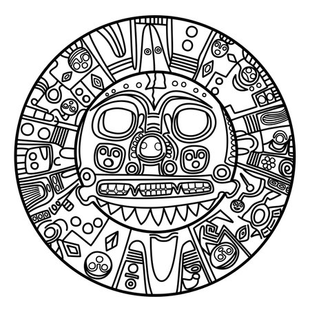 Golden sun of Echenique. Pre-Hispanic golden plate of unknown meaning. Maybe representing the sun god Inti, worn as breastplate by Inca rulers. Since 1986 coat of arms of Cusco.のイラスト素材