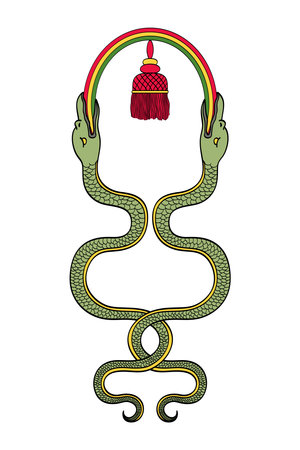 Inca imperial standard, a banner used by the sovereign during the Inca imperial period, representing imperial power. Generally depicted with a celestial arc and two snakes.のイラスト素材