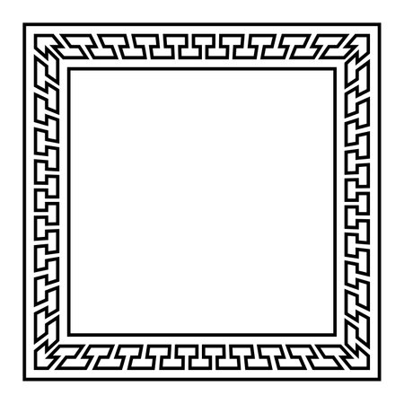 Square frame with seamless meander pattern and spatial effect. Decorative border, made of continuous lines, shaped into a repeated motif. Greek key or Greek fret.のイラスト素材