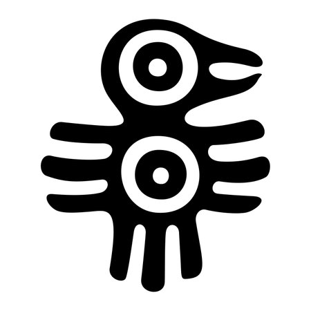 Fantastic bird symbol of ancient Mexico. Decorative Aztec flat stamp motif, showing a bird, as it was found in pre-Columbian Tenochtitlan, the historic center of Mexico City.のイラスト素材