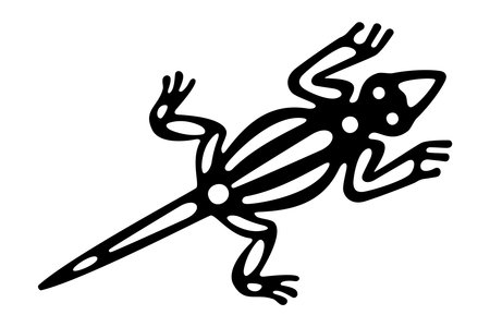 Lizard symbol of ancient Mexico. Decorative Aztec clay stamp motif, showing Cuetzpalin the Trickster and provider of tonalli, Shadow Soul, as it was found in pre-Columbian Veracruzのイラスト素材