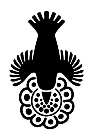 Hummingbird over a flower, motif and symbol of Aztec god Huitzilopochtli, whose name means Huitzilin or Hummingbird of the South. Decorative Aztec clay stamp motif.のイラスト素材