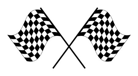 Crossed checkered racing flags. End of session flag displayed at the start and finish line to indicate the officially finished race, and is associated with the winner of the game.のイラスト素材