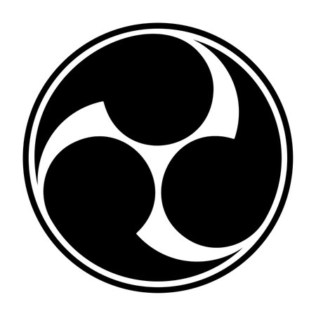 Left threefold Mitsudomoe, Japanese tomoe symbol with border. Swirl of 3 commas or tadpoles, circumscribed in a circle. Widely used for emblems, banners, rituals, festivals, etc.のイラスト素材