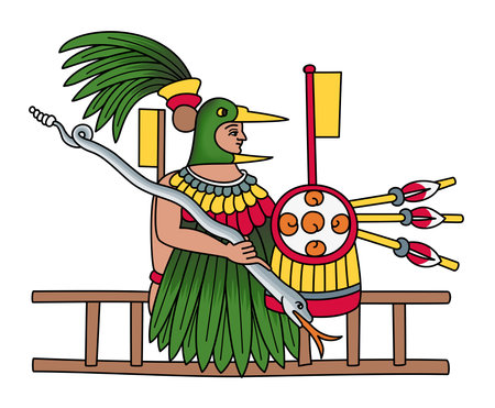 Huitzilopochtli, the Aztec sun and war god. Solar and war deity of sacrifice in Aztec religion, and also the patron god of the Aztecs and their capital city, Tenochtitlan.のイラスト素材