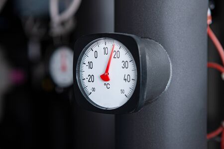 Pipes and gauge in heating and copy space space.の写真素材