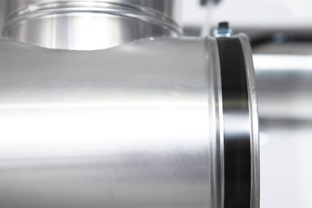 chrome pipes in heating and AC rooms in buildings of factories and hospitalの写真素材