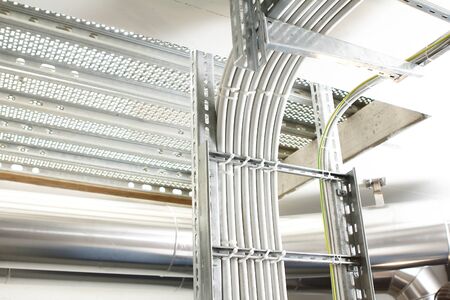 chrome pipes in heating and AC rooms in buildings of factories and hospital and several pipesの写真素材