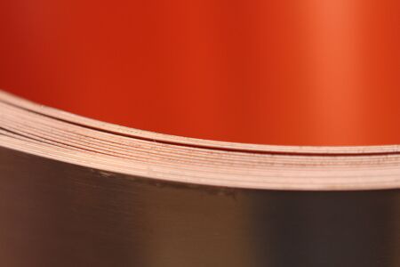rolls of sheet metal in warehouse. With orange colorの写真素材