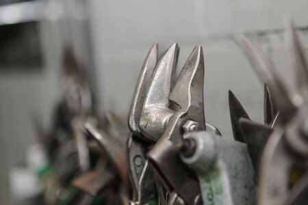 scissors for plumber to cut metal sheets and wires. Metal cutting tools