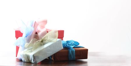 light christmas presents with copy space and bowsの写真素材