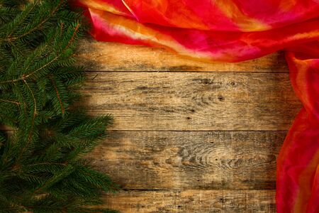 Christmas background with wooden background, pin, christmas balls, flat Designの写真素材