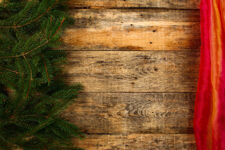 Christmas background with wooden background, pin, christmas balls, flat Designの写真素材