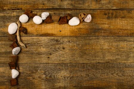 Christmas background with wooden background, pin, christmas balls, flat Designの写真素材