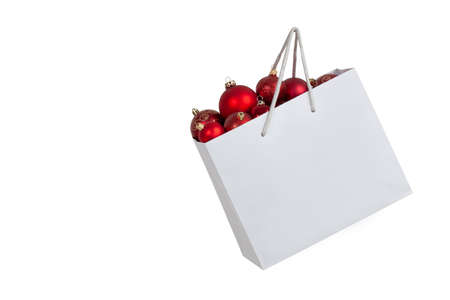 Christmas Background Concepts with christmas balls and and gifts bag and copy spaceの写真素材