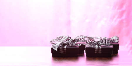 presents in a table with decoration and copy spaceの写真素材