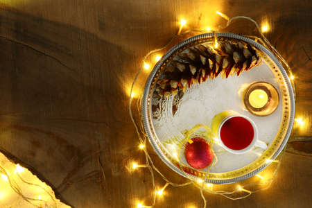 Christmas Background Concepts with christmas balls; soap bubble with copy spaceの写真素材